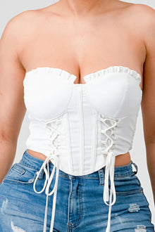 Aphrodite Luxe sweetheart ruffled drawstring lace bustier top — thumbnail 4