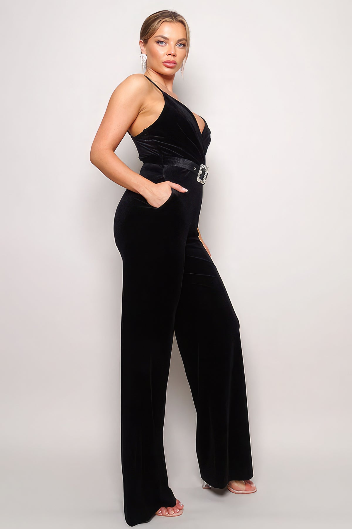 Nyx Samba Rhinestone Belt Velvet Jumpsuit — view 2