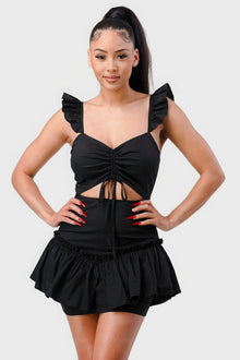 Nyx Sweetheart With Drawstring Bow Cutout Ruffled Flutter Sleeves Mini Dress — thumbnail 1
