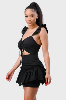 Nyx Sweetheart With Drawstring Bow Cutout Ruffled Flutter Sleeves Mini Dress — thumbnail 3
