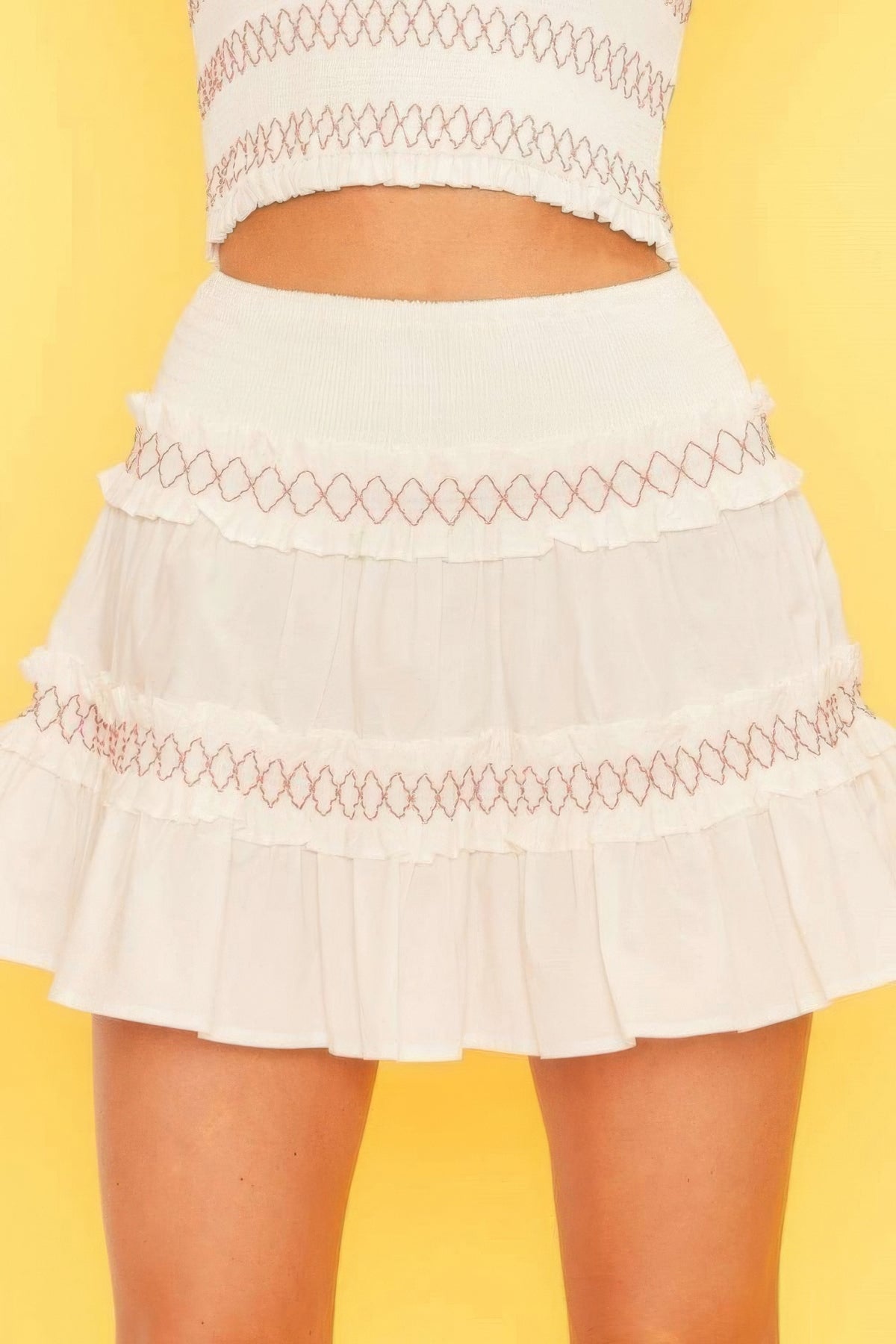 Parvati Waist Smocking Ruffle And Shirring Mini Skirt — view 1