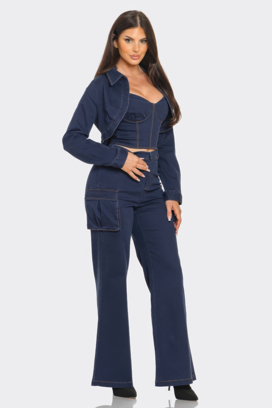 Asteria Crop Jacket 3pcs Set styled in the studio