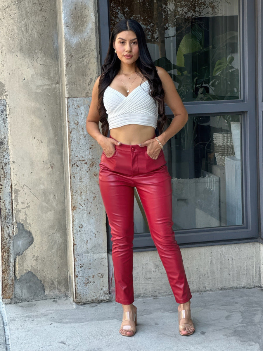 Sekhmet High Waisted Faux Leather Pu Skinny Jeans styled in the studio