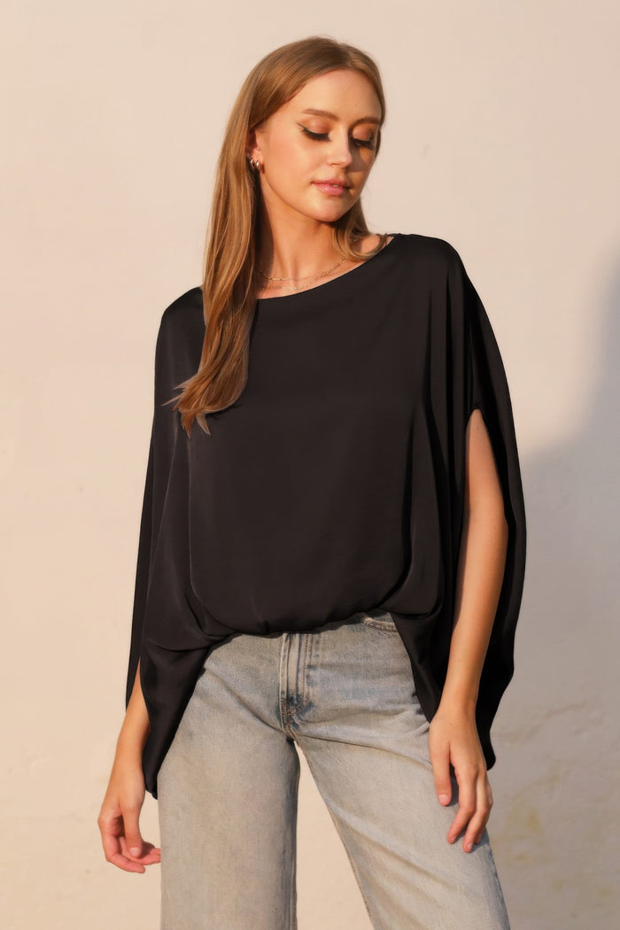 Parvati Washed Poly Silk Boat Neck Caftan Top