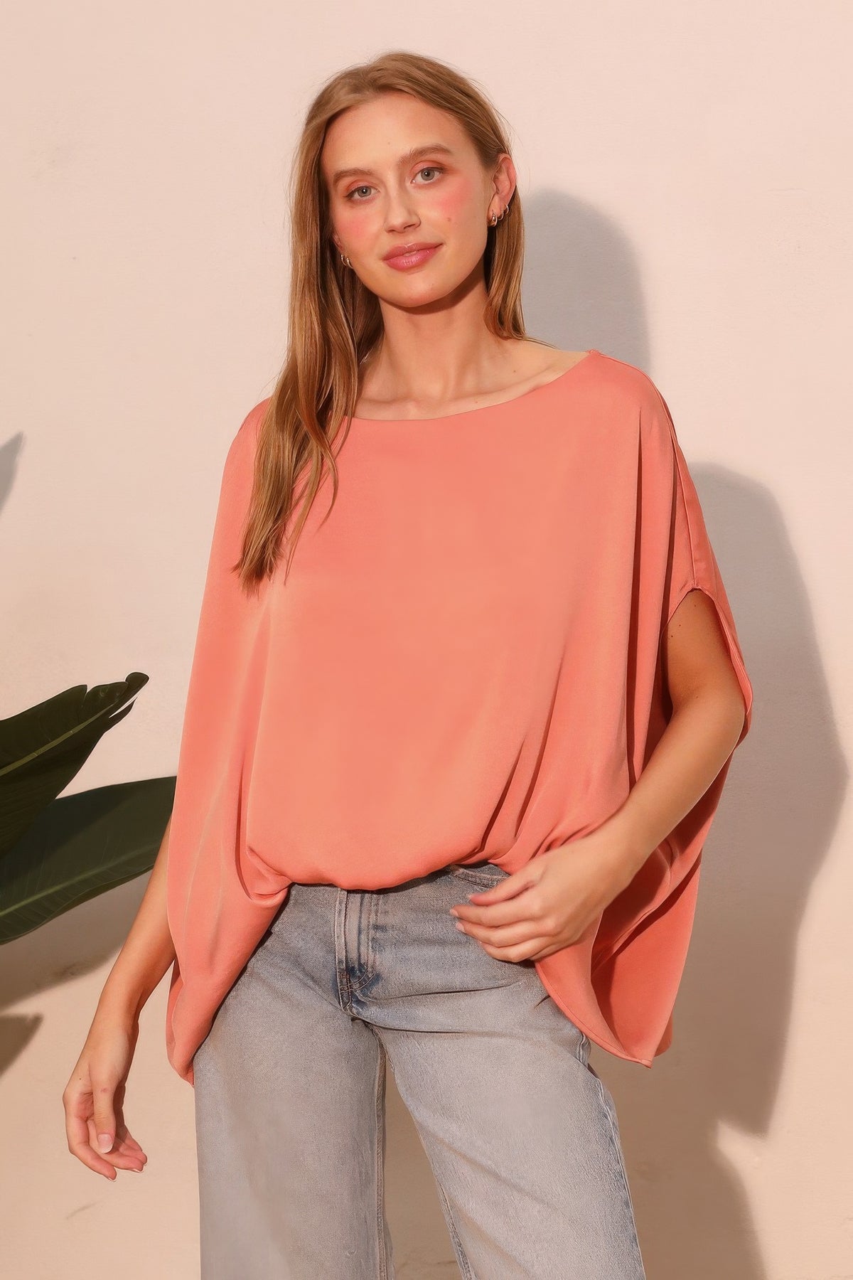 Parvati Washed Poly Silk Boat Neck Caftan Top — view 1