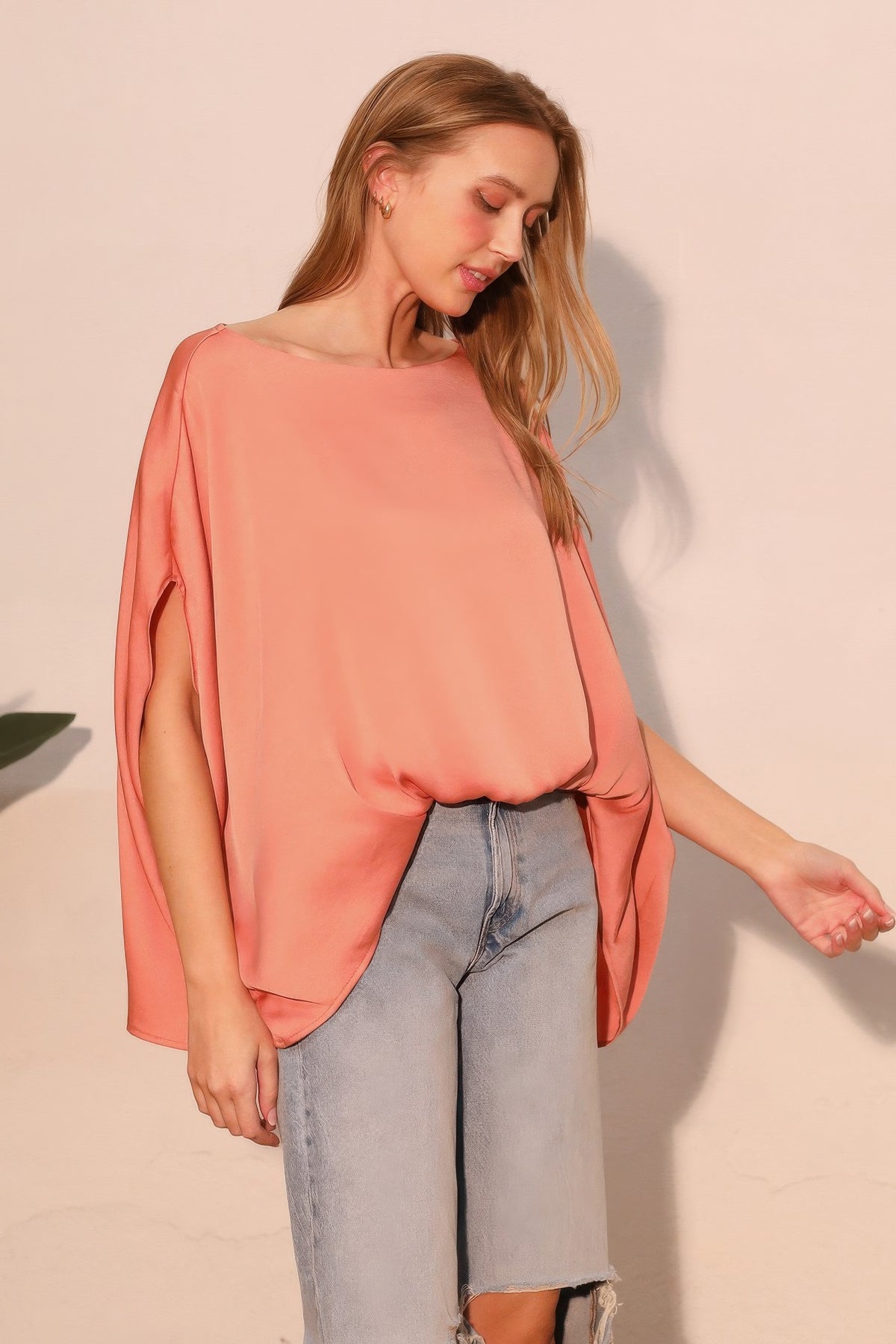 Parvati Washed Poly Silk Boat Neck Caftan Top — view 3