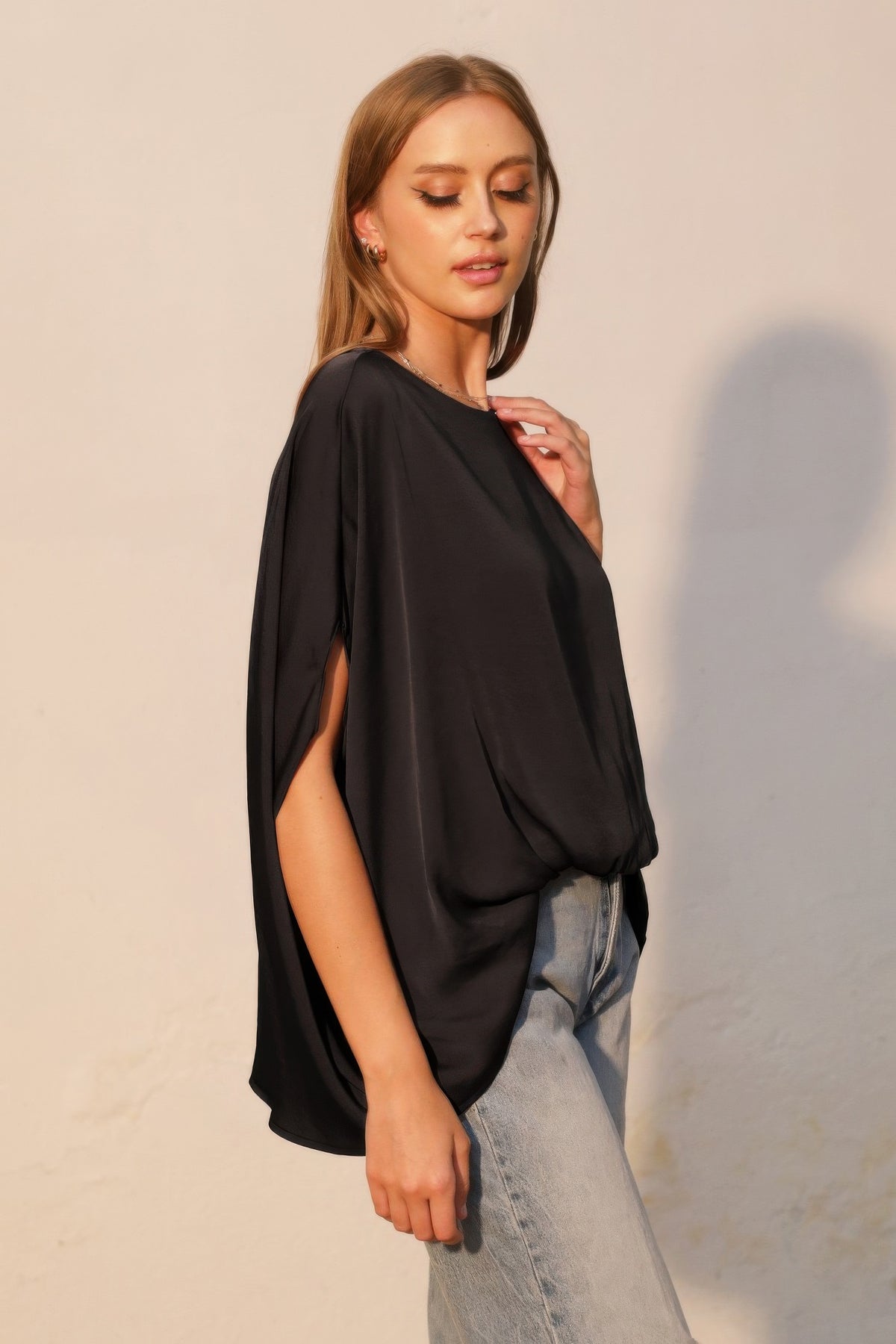 Parvati Washed Poly Silk Boat Neck Caftan Top — view 2