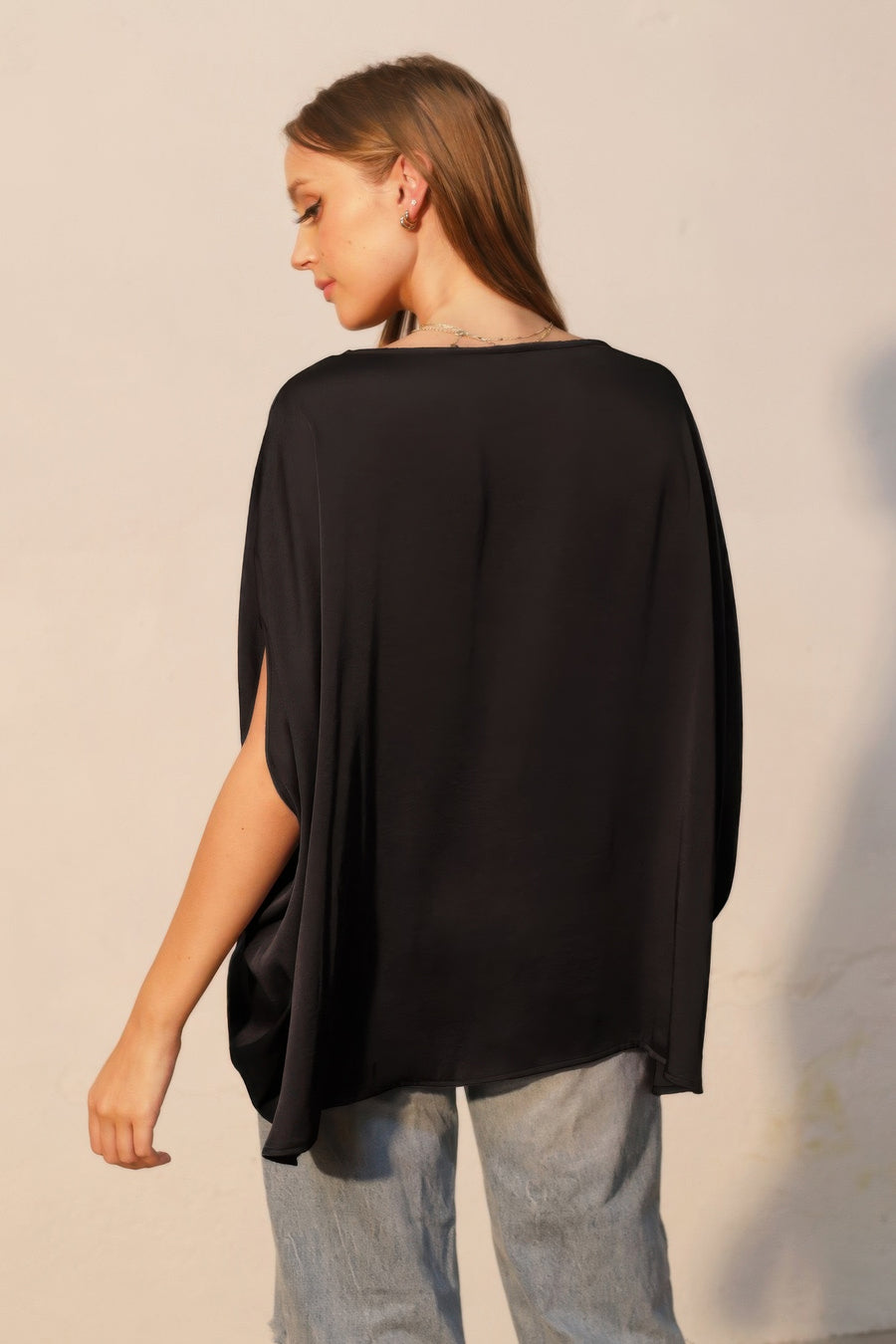 Parvati Washed Poly Silk Boat Neck Caftan Top styled in the studio