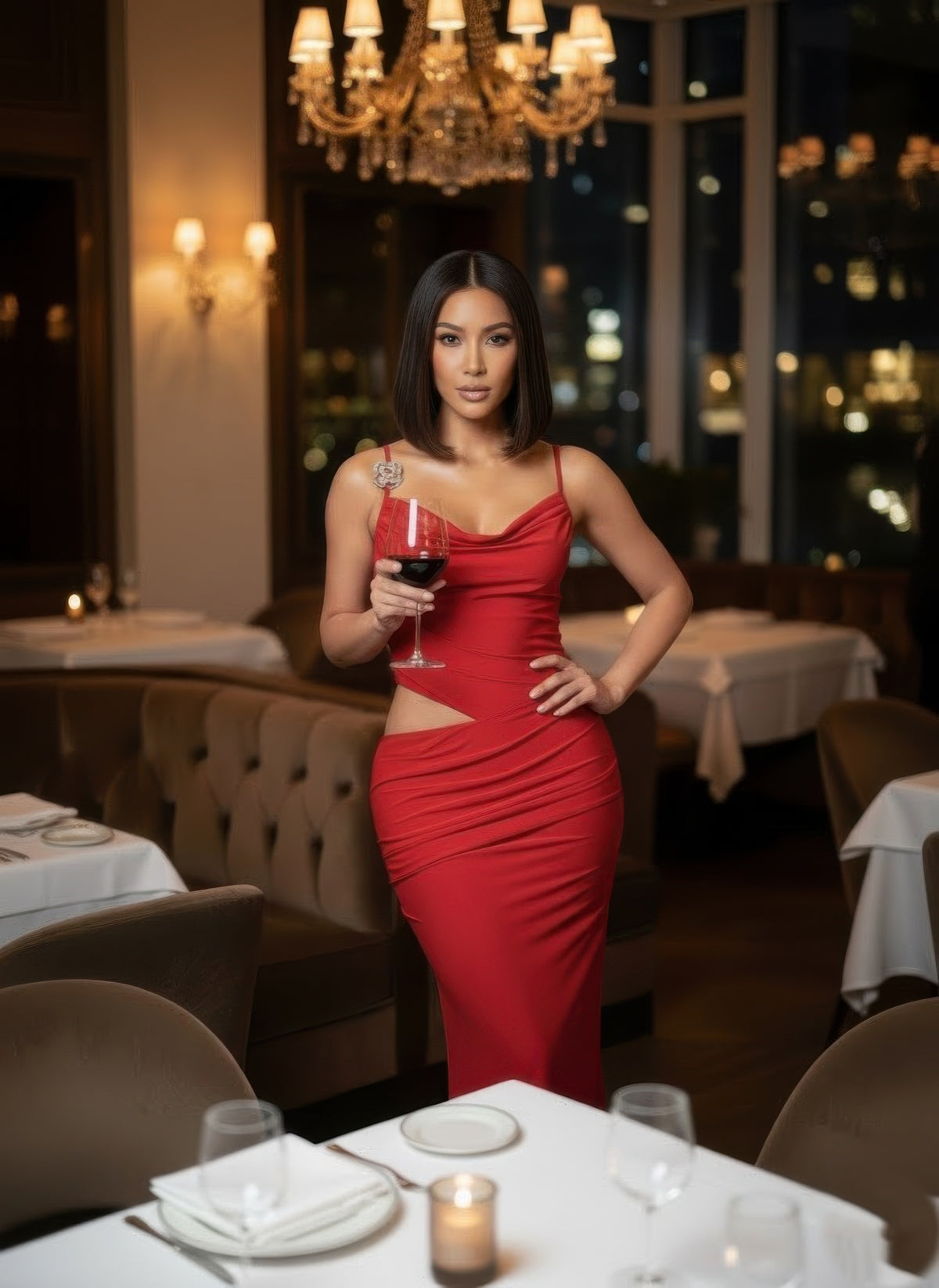 Isis A Cowl Neckline Two-piece Illusion Maxi — view 2