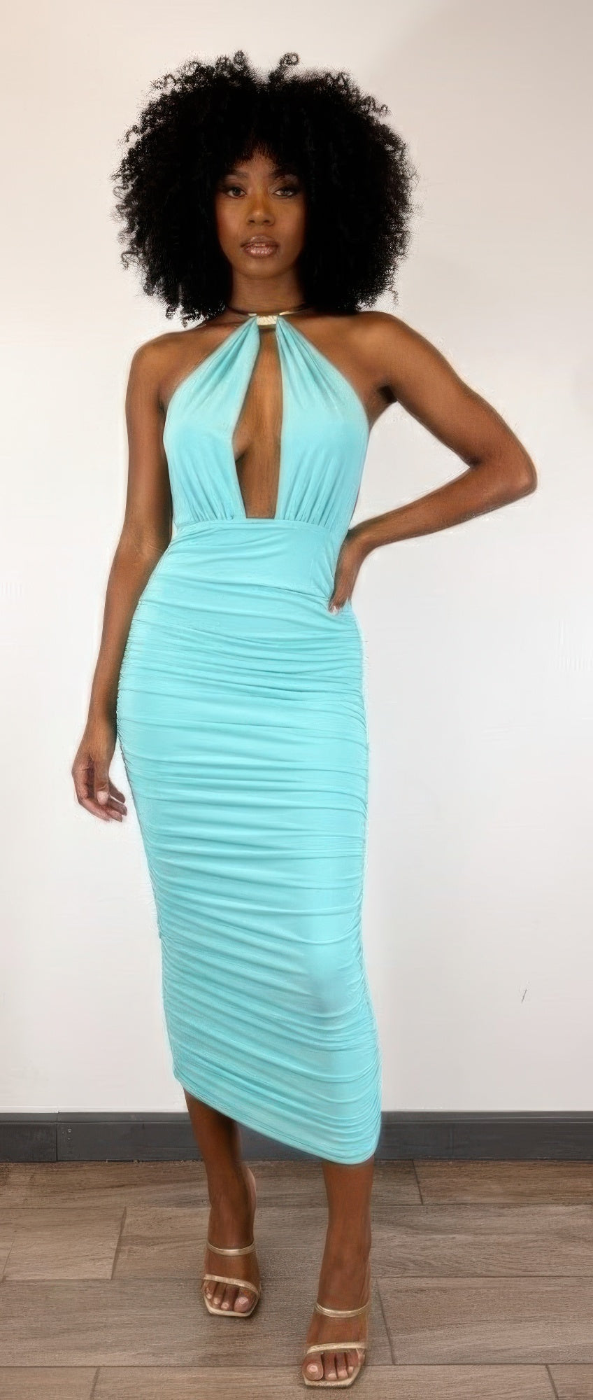 Inanna Strapless Necklace Detail Open Back Midi Dress — view 1