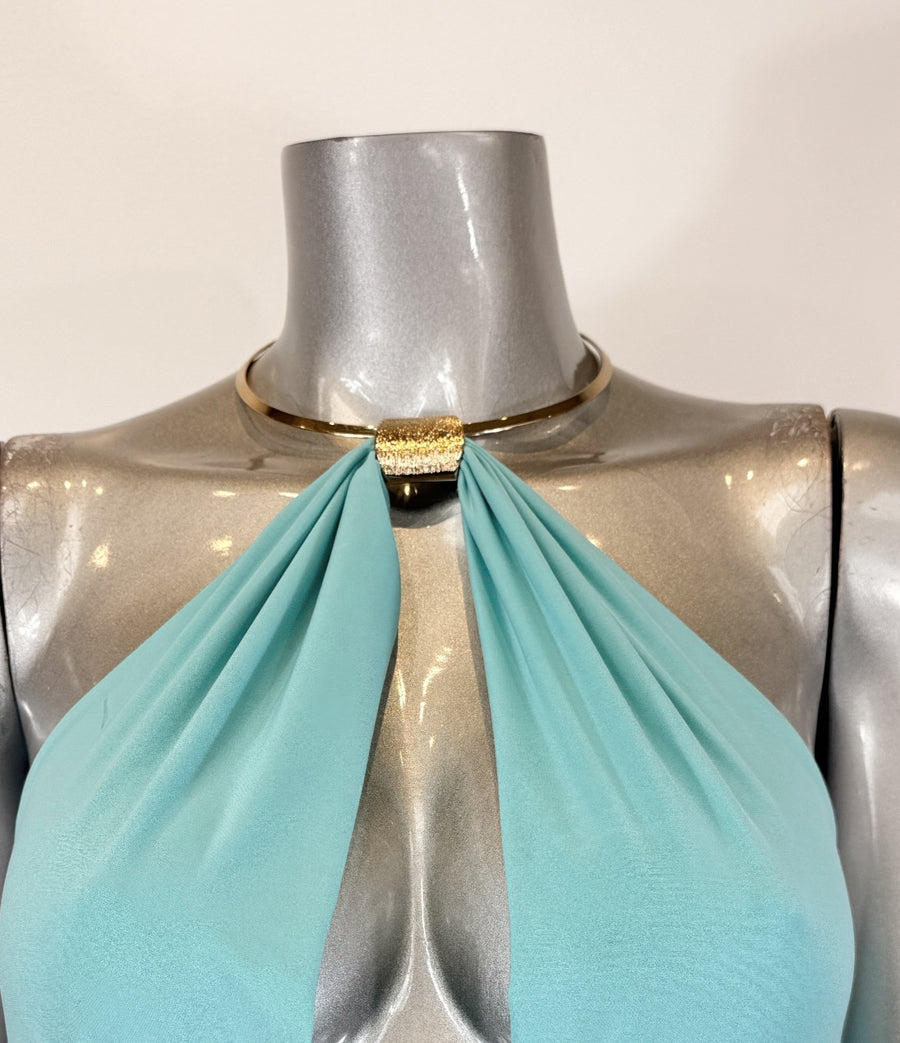 Inanna Strapless Necklace Detail Open Back Midi Dress styled in the studio