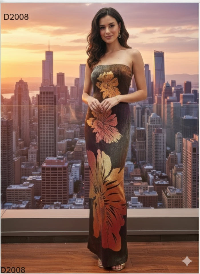 Isis Metallic Flower Tube Maxi Dress