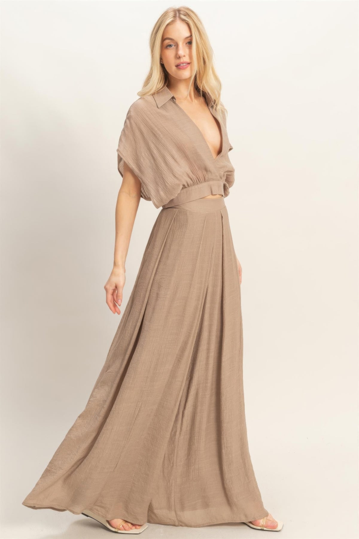Maat Collared Wrap Top & Wide-leg Pants Set — view 4