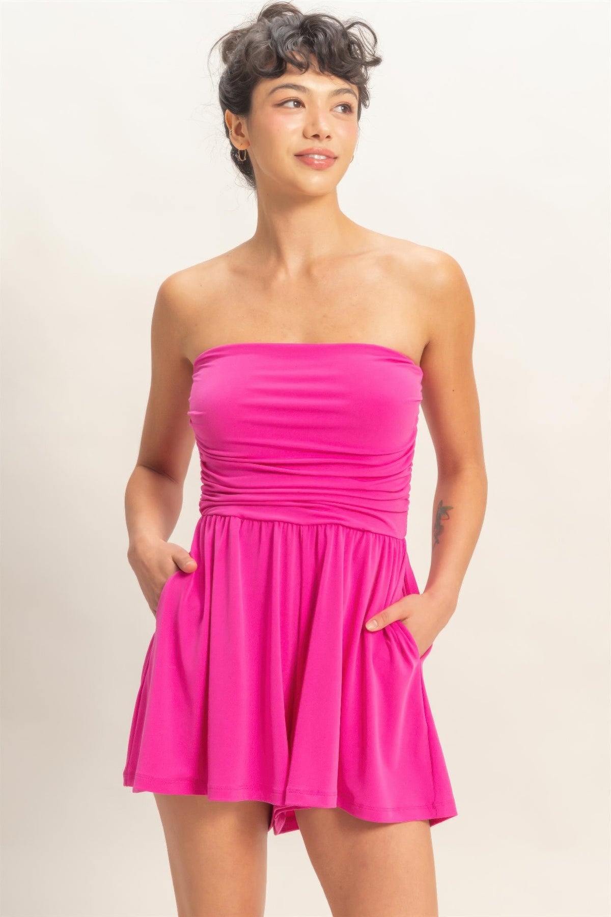 Hera Strapless Shirred Waist Romper — view 1