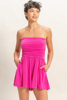 Hera Strapless Shirred Waist Romper — thumbnail 1
