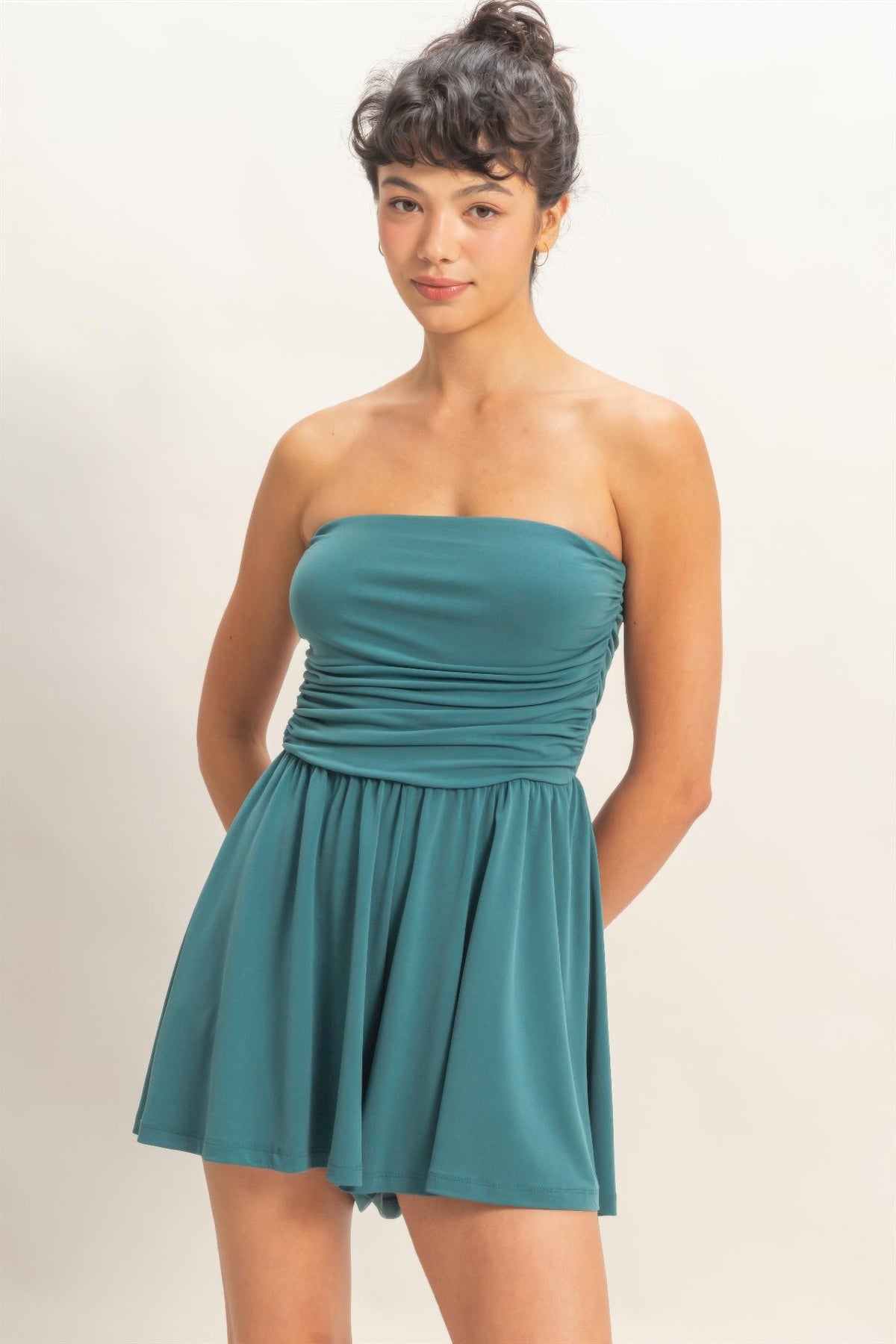 Hera Strapless Shirred Waist Romper — view 1