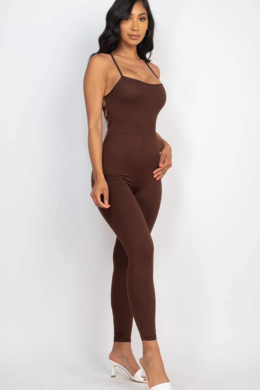 Hera Criss-cross Open Back Bodycon Jumpsuit styled in the studio
