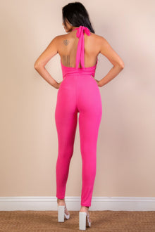 Gaia Halter V Neck Ribbed Bodycon Jumpsuit — thumbnail 5