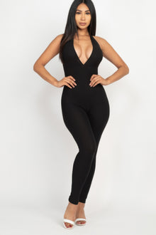 Gaia Halter V Neck Ribbed Bodycon Jumpsuit — thumbnail 6