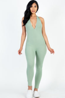 Gaia Halter V Neck Ribbed Bodycon Jumpsuit — thumbnail 13