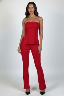 Nyx Ribbed Slit Tube Top & High-waist Flare Pants Set — thumbnail 1