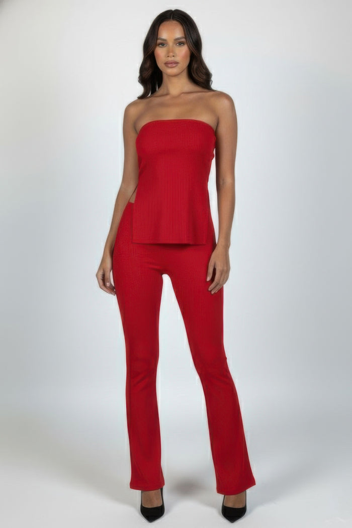 Nyx Ribbed Slit Tube Top & High-waist Flare Pants Set