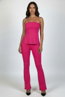 Nyx Ribbed Slit Tube Top & High-waist Flare Pants Set — thumbnail 7