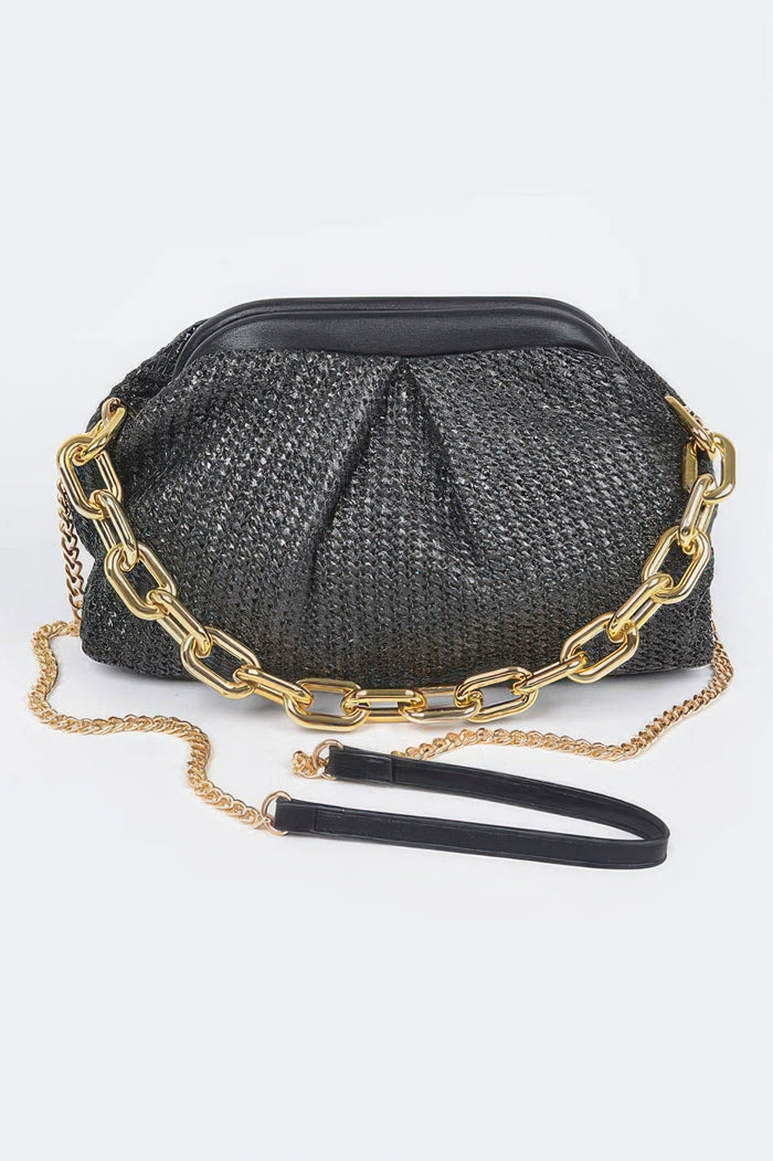 Durga Faux Straw Frame Bag W/link Chain