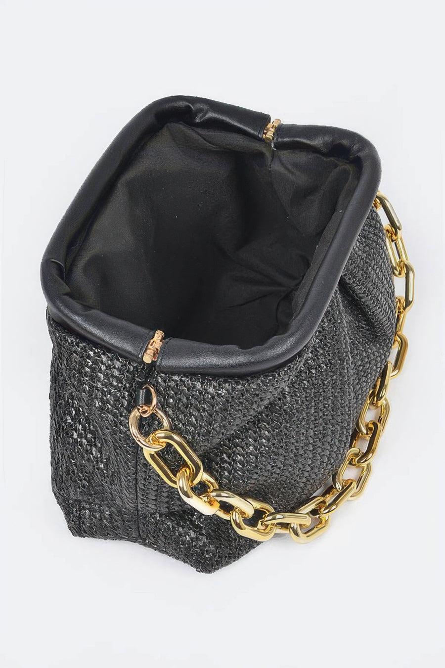 Durga Faux Straw Frame Bag W/link Chain styled in the studio