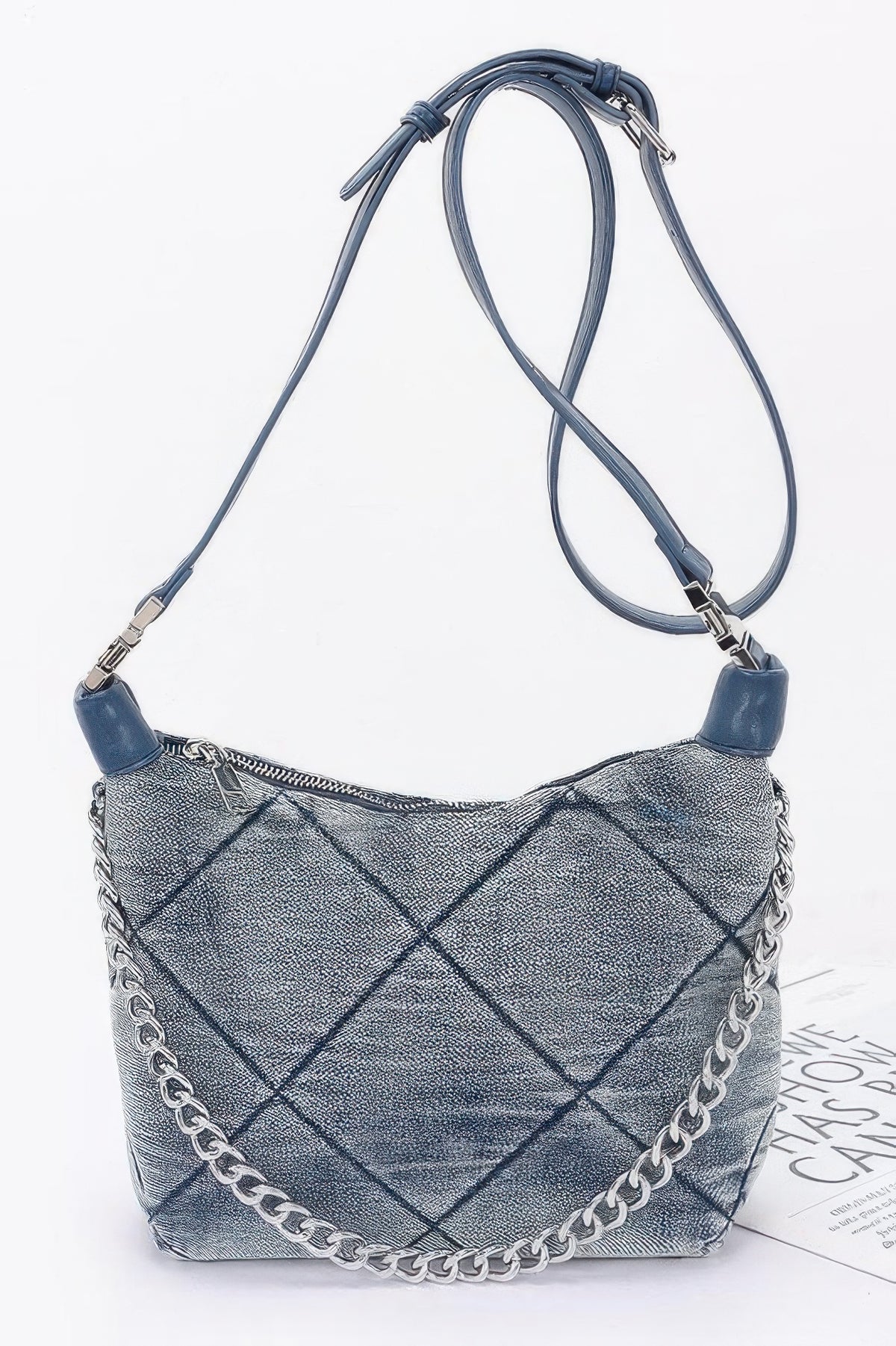 Artemis Quilted Washed Denim Shoulder Chain Crossbody Bag — view 1