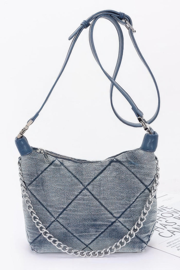 Artemis Quilted Washed Denim Shoulder Chain Crossbody Bag