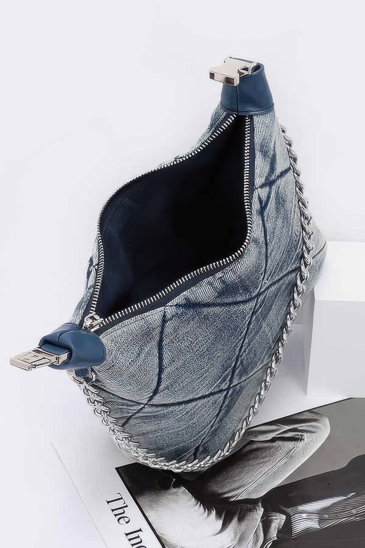 Artemis Quilted Washed Denim Shoulder Chain Crossbody Bag — view 5