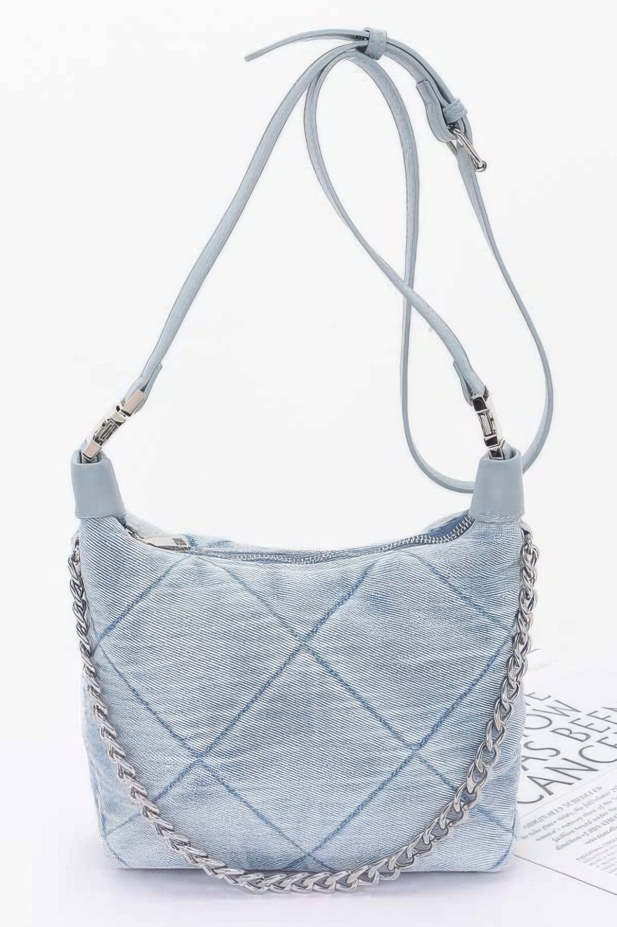 Artemis Quilted Washed Denim Shoulder Chain Crossbody Bag — view 6