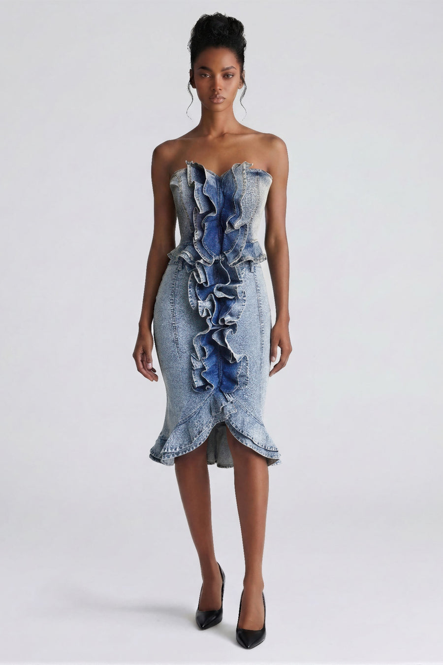 Durga Rogue Cascade Denim Corset Top styled in the studio
