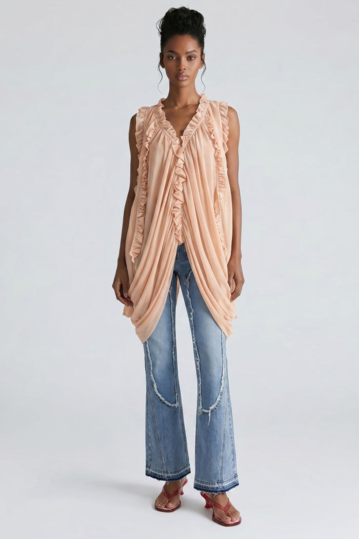 Isis Cascade Ruffle Draped Tunic Top