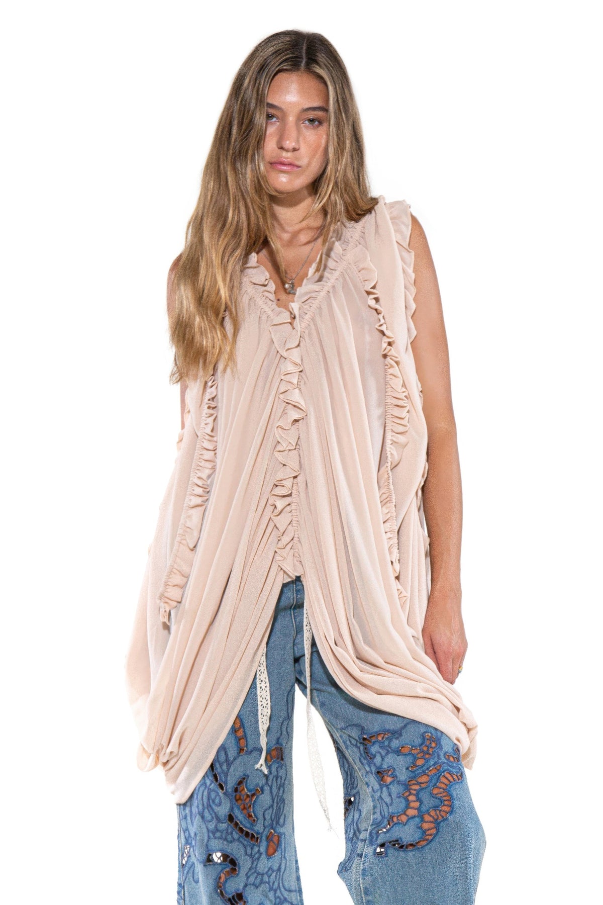 Isis Cascade Ruffle Draped Tunic Top — view 5