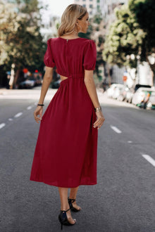 Kali Solid Round Neck Cutout Waist A Line Midi Dress — thumbnail 3