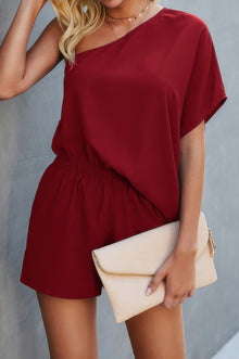 Sekhmet One Shoulder Batwing Sleeve High Waist Romper — thumbnail 1