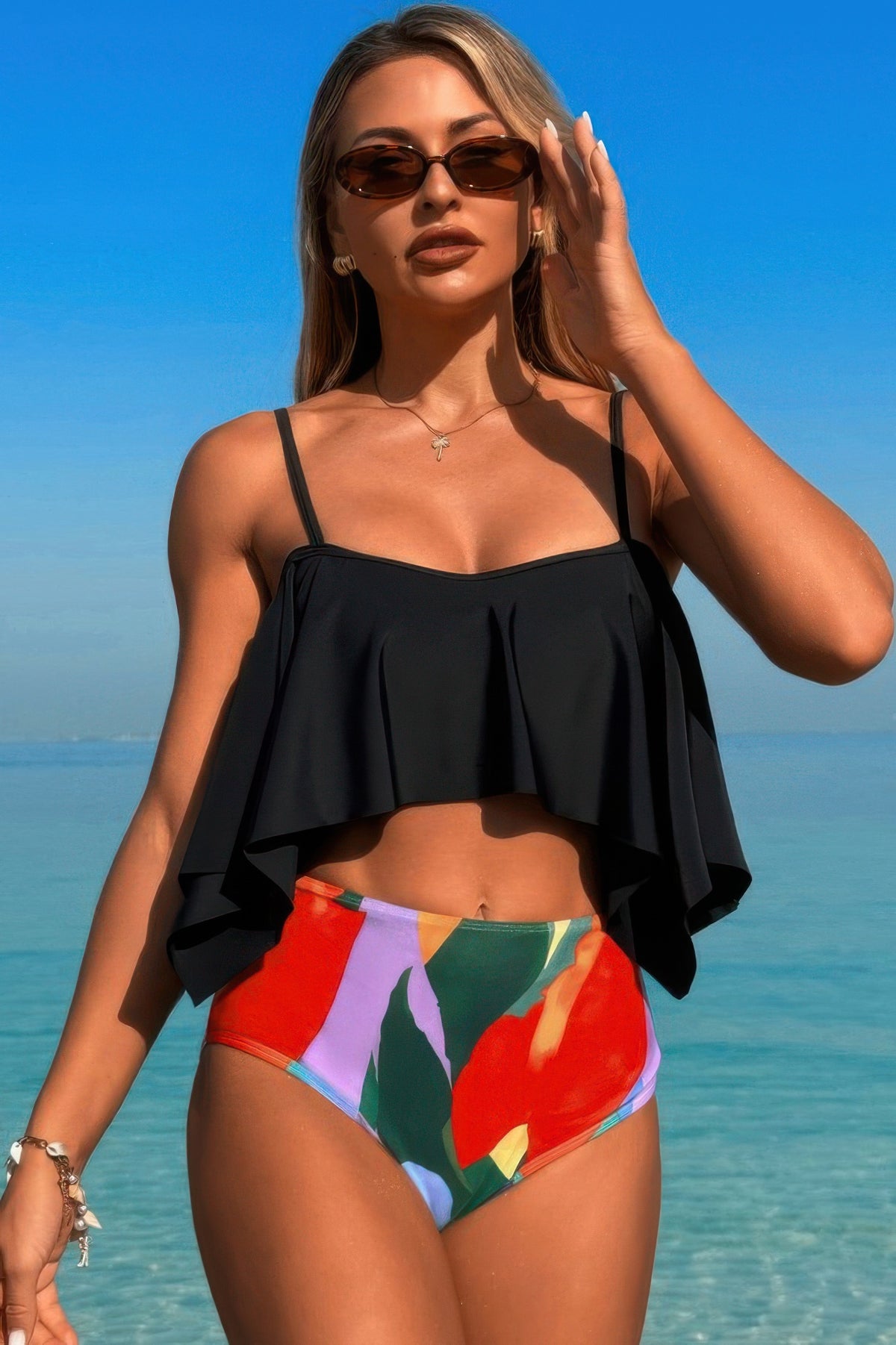 Amaterasu Ruffle Top High Waisted Bottom Tankini Swimsuit — view 1