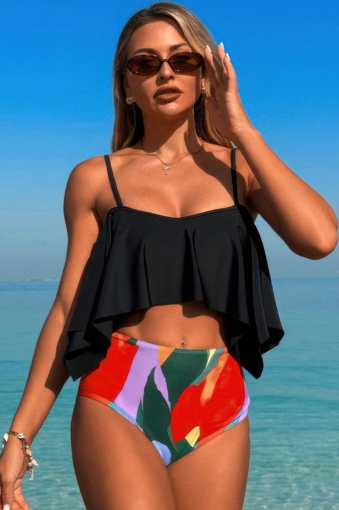 Amaterasu Ruffle Top High Waisted Bottom Tankini Swimsuit