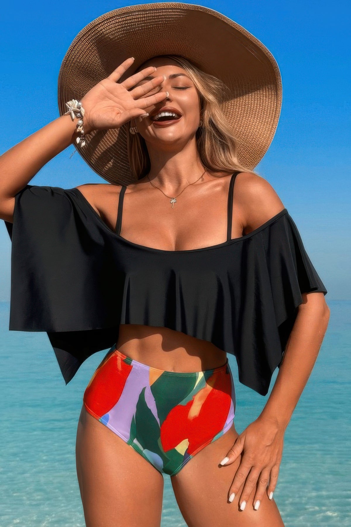 Amaterasu Ruffle Top High Waisted Bottom Tankini Swimsuit — view 2