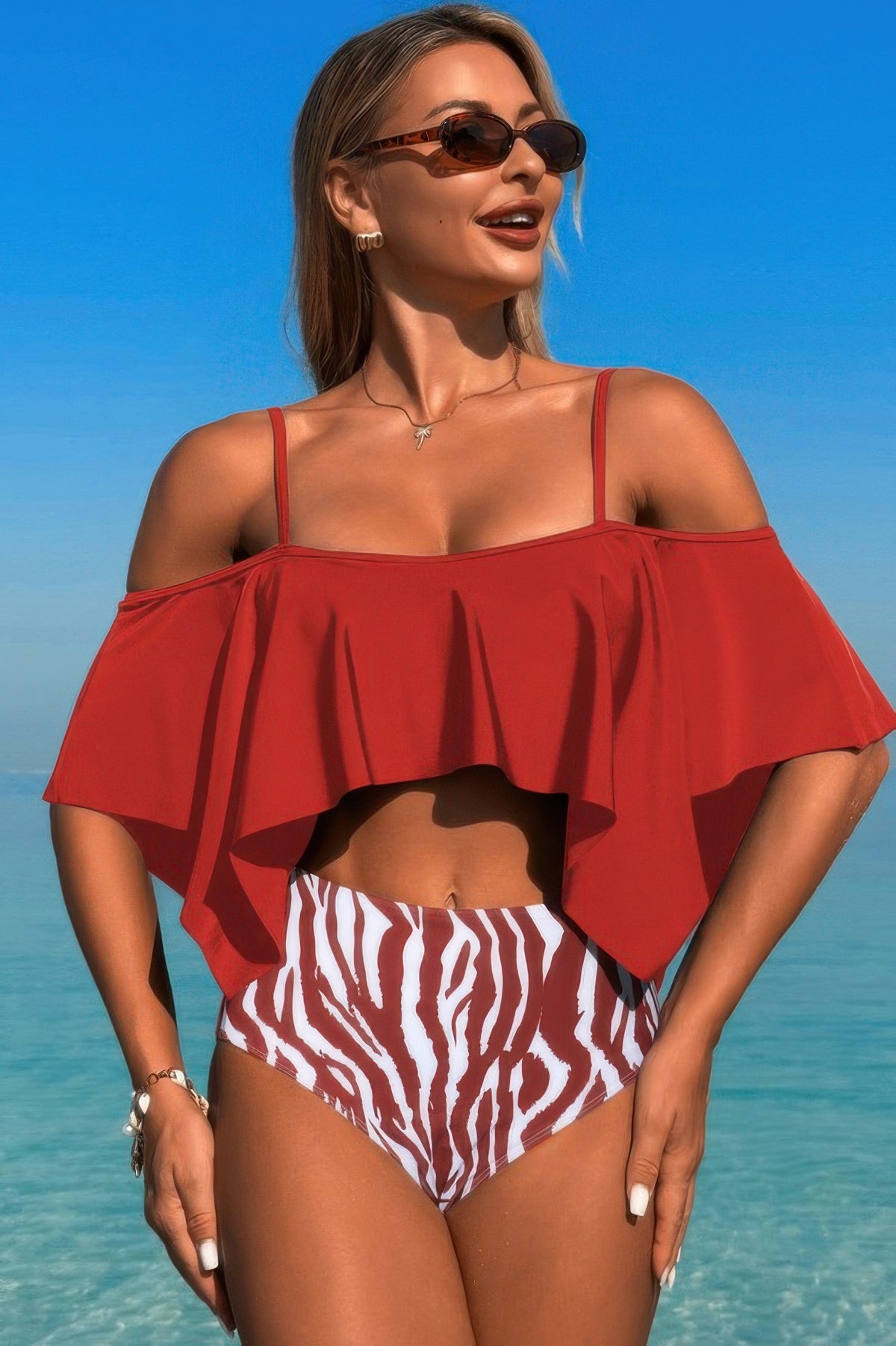 Amaterasu Ruffle Top High Waisted Bottom Tankini Swimsuit — view 7