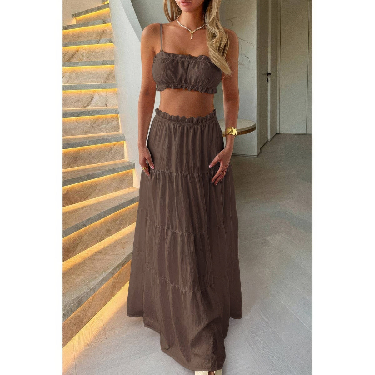 Eos Two Pieces Sleeveless Tank Top And Maxi Skirt Set — view 1
