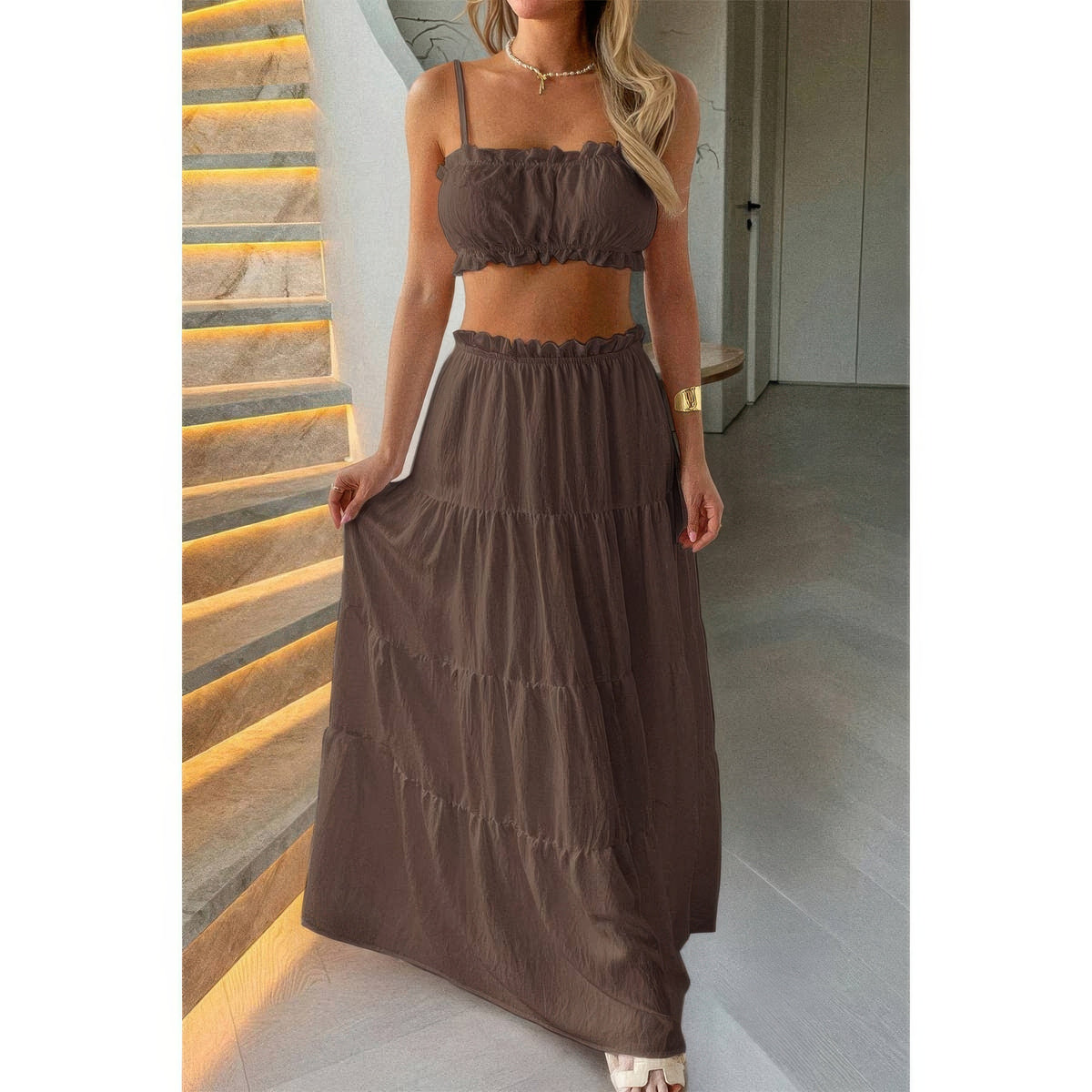 Eos Two Pieces Sleeveless Tank Top And Maxi Skirt Set — view 3