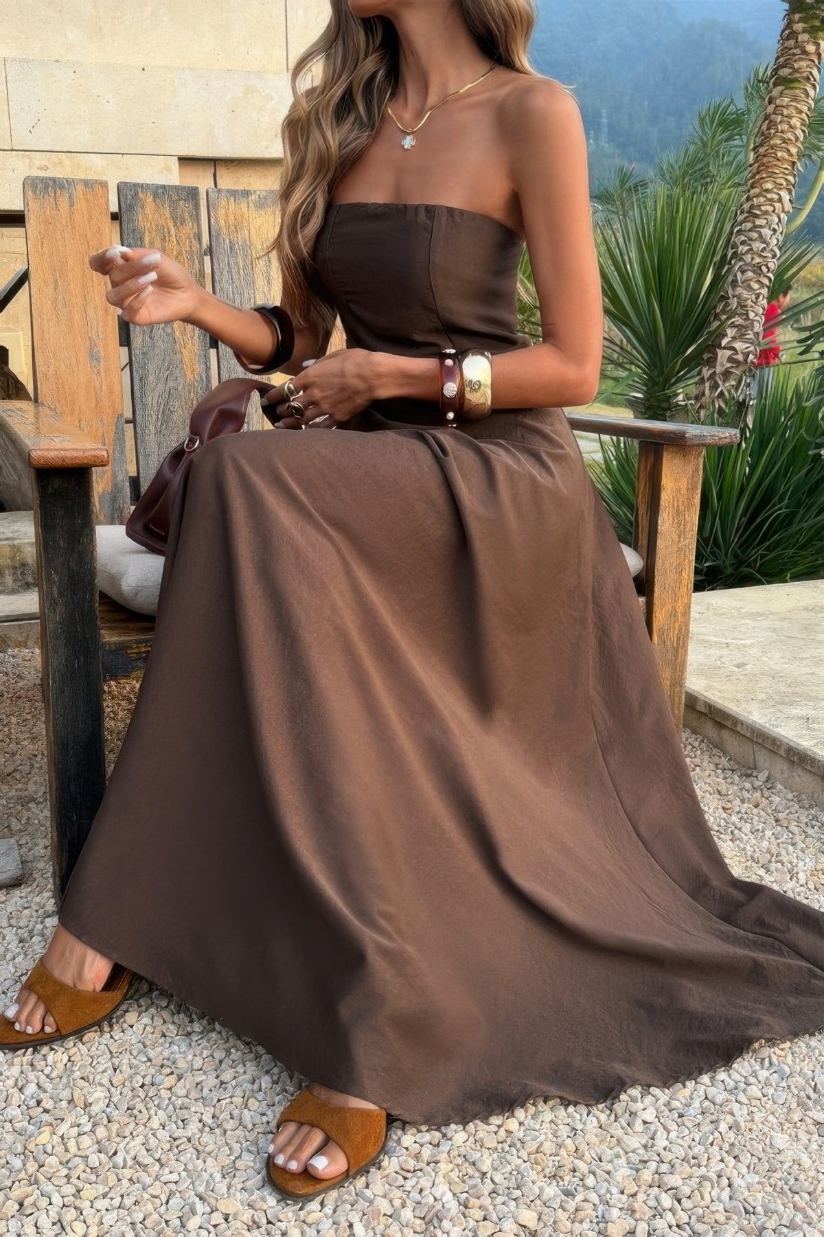 Juno Strapless Sleeveless Solid Fit Full Dress — view 5