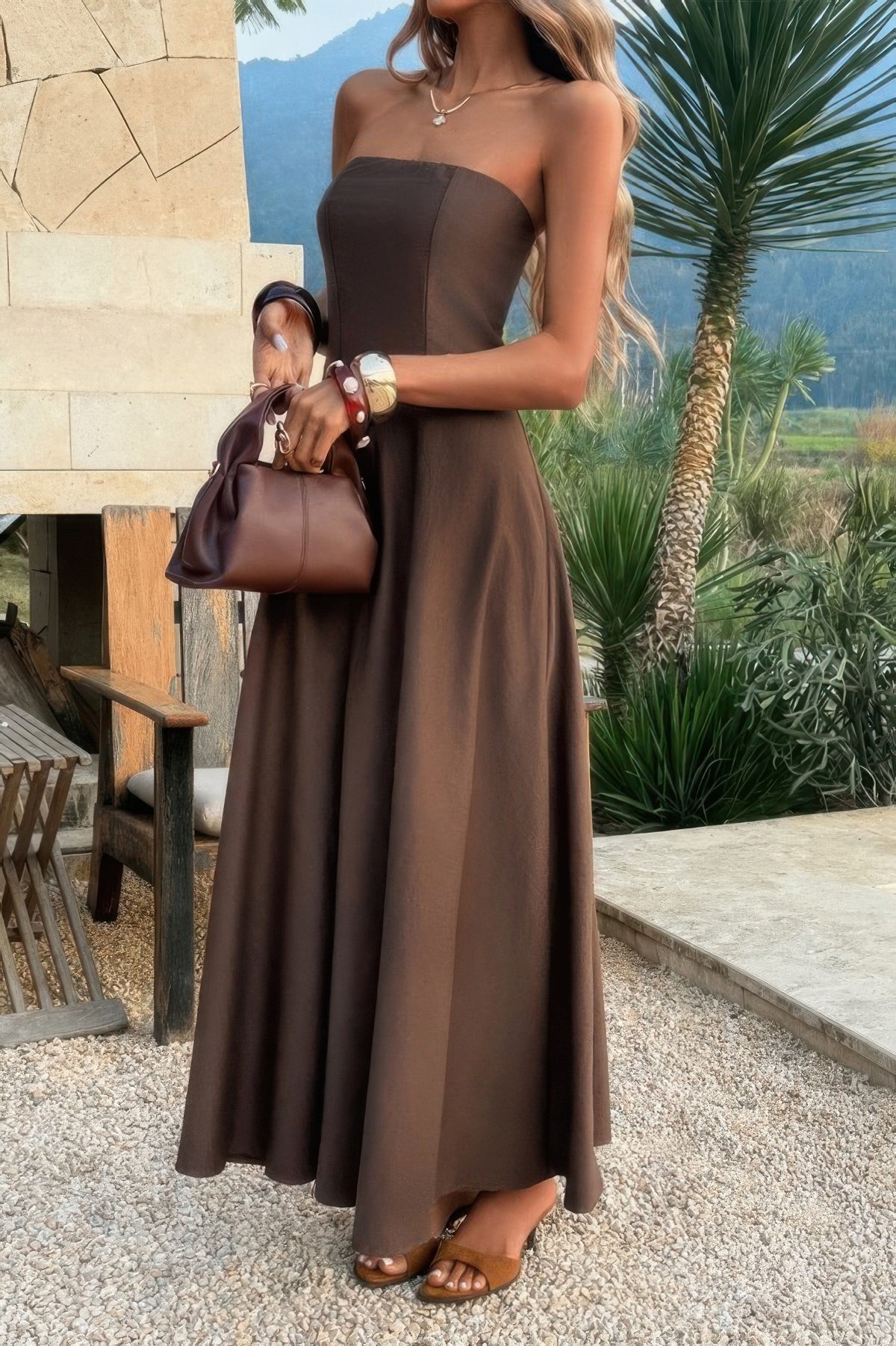 Juno Strapless Sleeveless Solid Fit Full Dress — view 6