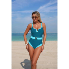 Diana One Piece Color Block Metal Buckle Belt Swimsuit — thumbnail 1