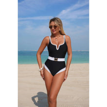 Diana One Piece Color Block Metal Buckle Belt Swimsuit — thumbnail 10