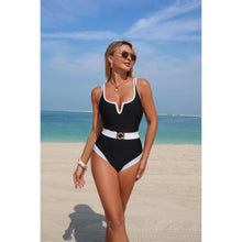 Diana One Piece Color Block Metal Buckle Belt Swimsuit — thumbnail 11