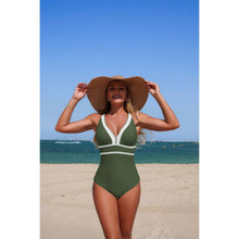 Diana One Piece Color Block V Neck Stretch Swimsuit — thumbnail 2